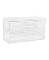 Martha Stewart Brody Plastic Storage Organizer Bins with Engineered Wood Lids for Home Office, Kitchen, or Bathroom, 2 Small, 1 Medium