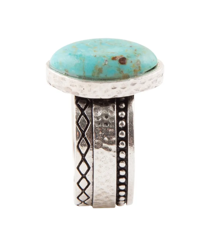 Barse Hammered Genuine Turquoise and Sterling Silver Abstract Ring