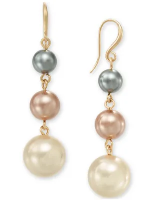 Charter Club Gold-Tone Tonal Imitation Pearl Triple Drop Earrings, Created for Macy's