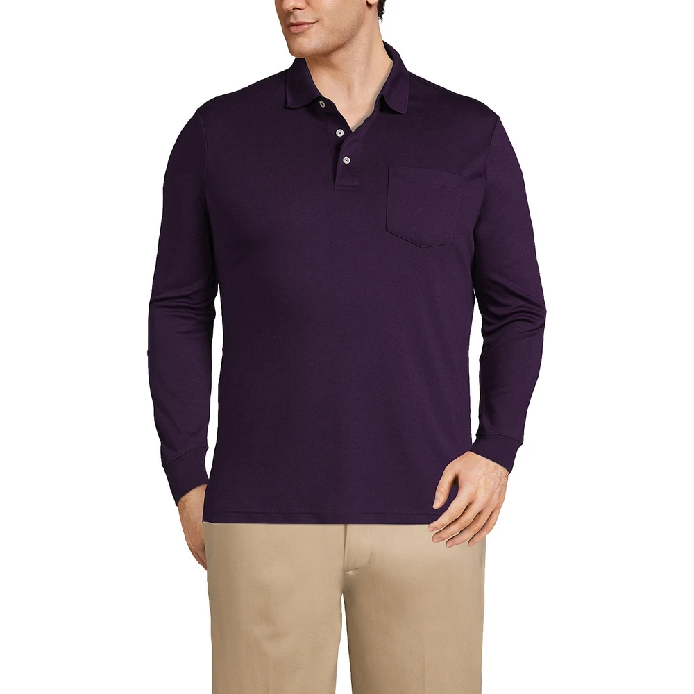 Lands' End Big & Tall Long Sleeve Cotton Supima Polo Shirt with Pocket