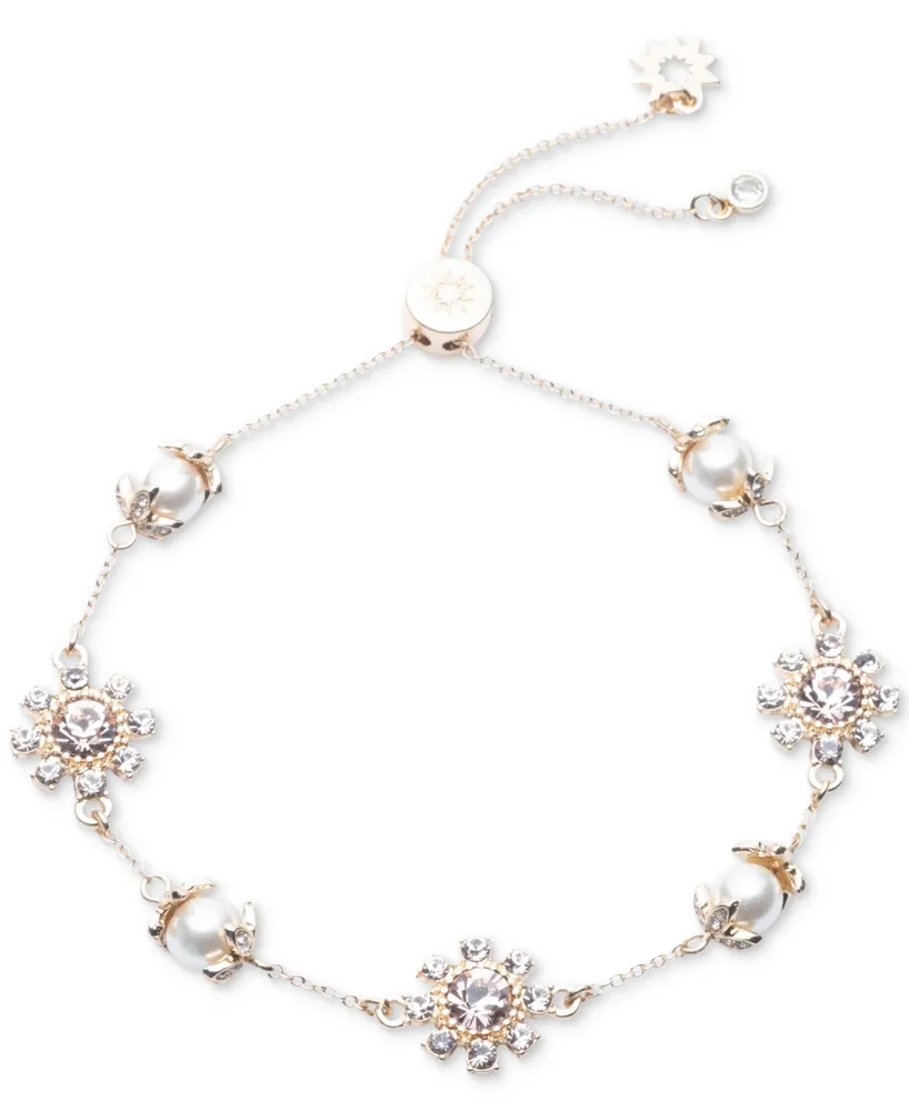 Marchesa Gold-Tone Crystal & Imitation Pearl Slider Bracelet