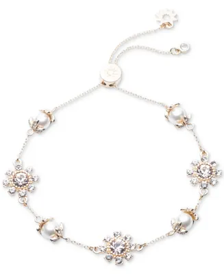 Marchesa Gold-Tone Crystal & Imitation Pearl Slider Bracelet