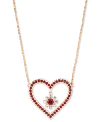 Marchesa Gold-Tone Color Crystal Heart Pendant Necklace, 16" + 3" extender