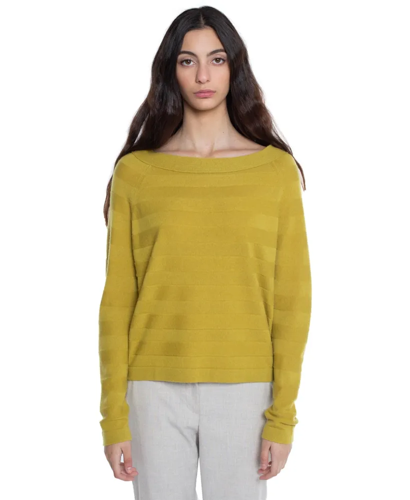 J Cashmere Women's 100% Pure Horizontal Rib Boatneck Raglan Sweater