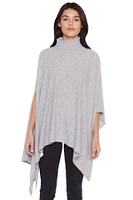 J Cashmere Women's 100% Pure Cashmere Turtle-Neck Asymmetric Poncho Sweater