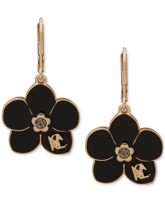Karl Lagerfeld Paris Gold-Tone Black Flower Drop Earrings