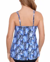 Swim Solutions Women's Snakeskin-Print High-Low Tankini Top, Created for Macy's