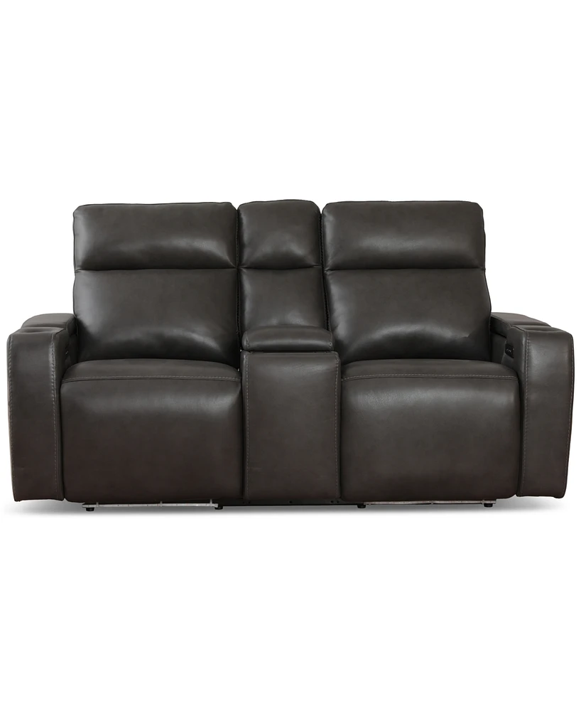 Greymel 74" Zero Gravity Leather Loveseat with Console and Power Headrests, Created for Macy's