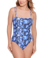 Swim Solutions Women's Shirred Snakeskin-Print One-Piece Swimsuit, Created for Macy's