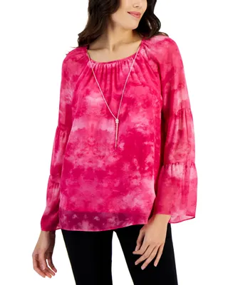 Jm Collection Women's New Year Tie-Dyed Necklace Top, Created for Macy's
