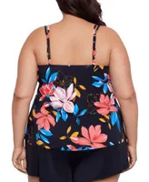 Swim Solutions Plus Size Printed Pleat Front Tankini Swim Skirt Created For Macys