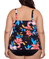 Swim Solutions Plus Tiered Floral-Print One Piece, Created for Macy's
