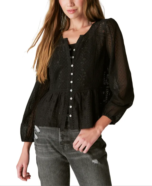 Lucky Brand Women's Lace-Trimmed V-neck Top