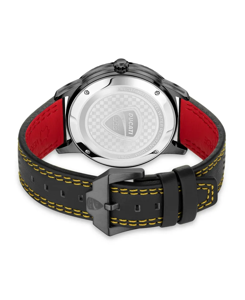 Ducati Corse Men's Quartz Black Genuine Leather Watch 44mm