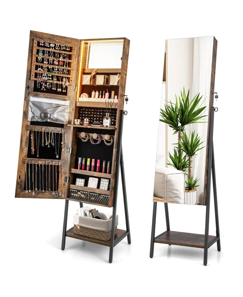 Mirrored Standing Jewelry Cabinet Storage Box - Costway