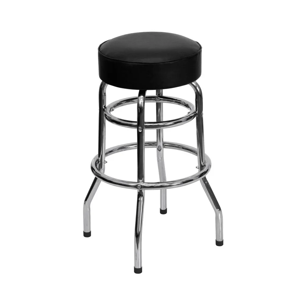 Retro Backless Double Ring Chrome Restaurant Dining Barstool