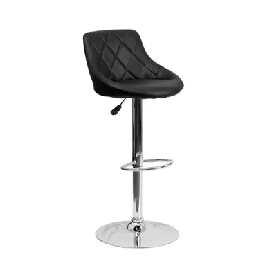 Bucket Seat Adjustable Height Barstool With Diamond Pattern Back