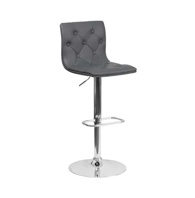 Button Tufted Vinyl Adjustable Height Barstool With Chrome Base