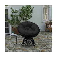 Papasan Style Woven Wicker Swivel Patio Chair With Removable All-Weather Cushion