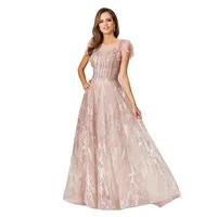 Lara Women's Lace ballgown with Feather Cap Sleeves