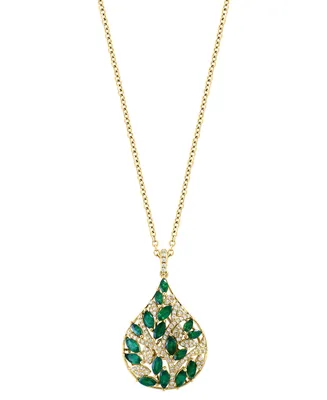Effy Emerald (1-7/8 ct. t.w.) & Diamond (1/3 ct. t.w.) Teardrop Cluster 18" Pendant Necklace in 14k Gold