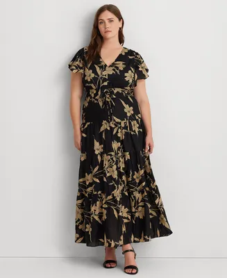 Lauren Ralph Lauren Plus Size Floral Flutter-Sleeve Maxi Dress