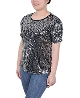 Ny Collection Petite Short Sleeve Sequined Top