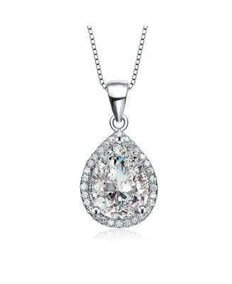 Sterling Silver White Gold Plated with Cubic Zirconia Drop Pendant