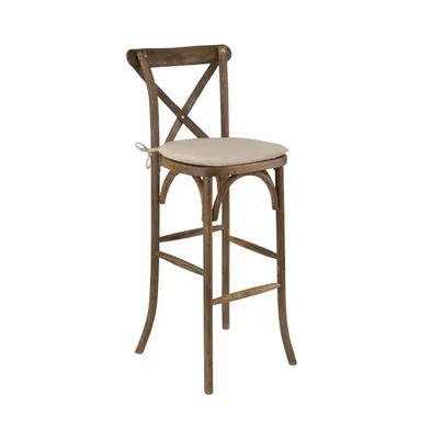 Coquette Wooden Modern Farmhouse Cross Back Bar Stool With Cushion