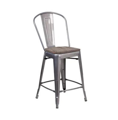 Vesemir Stool With Powder Coated Metal Frame And Textured Wooden Seat