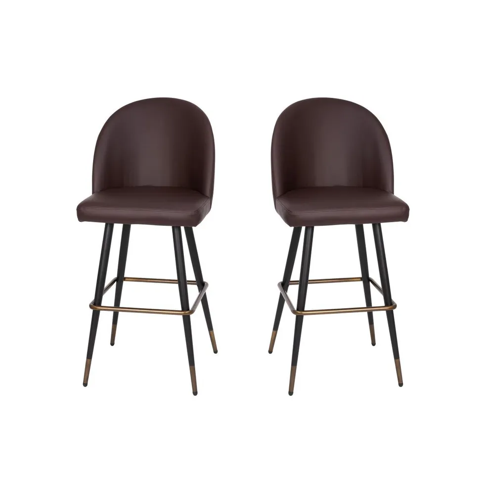 Teague Set Of 2 Modern Armless Barstools With Contoured Backs, Steel Frames, And Integrated Footrests