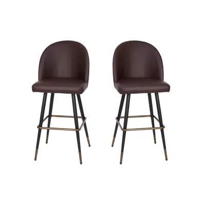 Teague Set Of 2 Modern Armless Barstools With Contoured Backs, Steel Frames, And Integrated Footrests