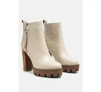 Mistress High Block Heeled Chunky Leather Boot Beige