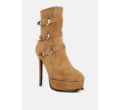 Rag & Co Beaux High Platform Stiletto Ankle Boots Tan