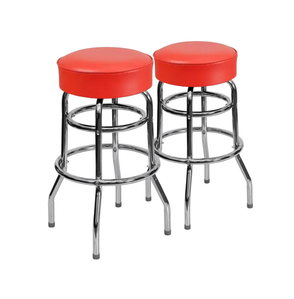 2 Pack Double Ring Chrome Barstool