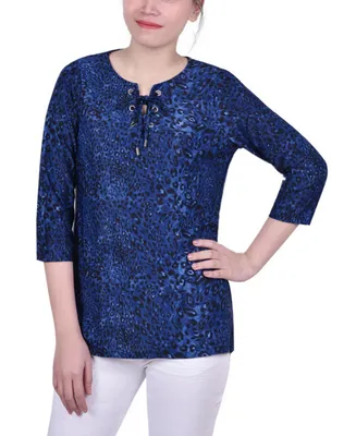 Ny Collection Petite 3/4 Sleeve Grommet Top