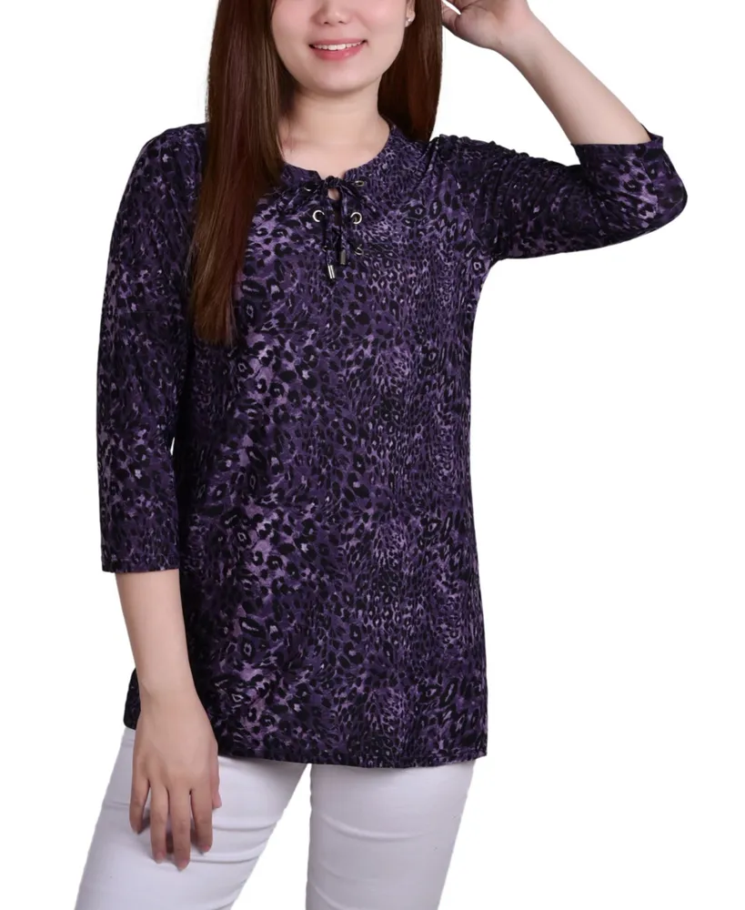 Ny Collection Petite 3/4 Sleeve Grommet Top