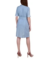 Ny Collection Petite Short Sleeve Zip Front Dress