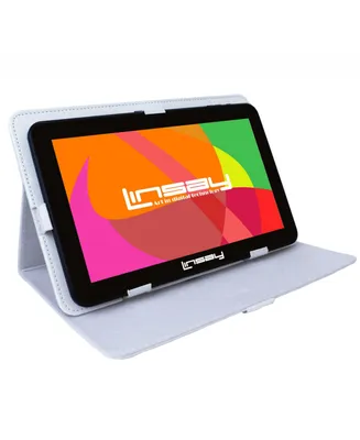 New Linsay 10.1" Wi-Fi Tablet 64GB with White Leather Case Ips Screen Quad Core 2GB Ram Android 13