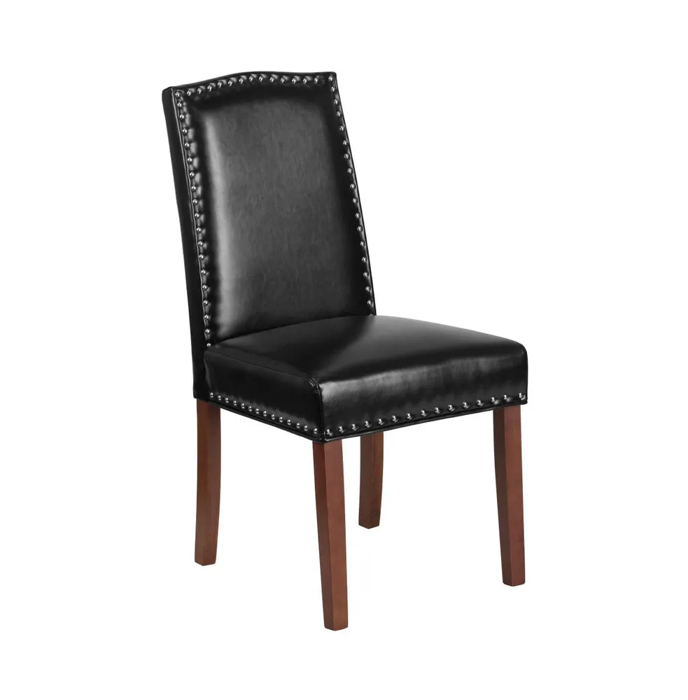 Hollowell Parsons Chair Plush Dining Chair With Accent Nail Trim And Wooden Legs