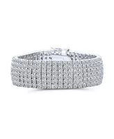 Bling Jewelry Classic Jewelry Six Row Fashion Statement Cz Cubic Zirconia Wide Tennis Bracelet For Women Rhodium Plated Brass 7 Inches