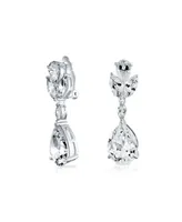 Bling Jewelry Cubic Zirconia Cz Pear Shape Teardrop Drop Dangle Clip-On Earrings For Women For Prom Rhodium Plated Brass