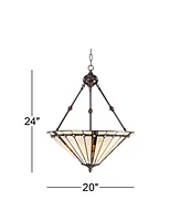 Bronze Tiffany Style Pendant Chandelier 20" Wide Gold Texture Ivory Stained Glass 3