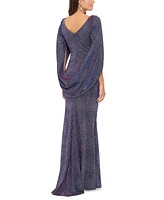 Betsy & Adam Glitter Drape-Back Cape Gown