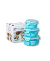 Genicook 3 Pc Round Container Hi-Top Lids with Pro Grade Removable Lockdown Levers Silicone Sleeve Set