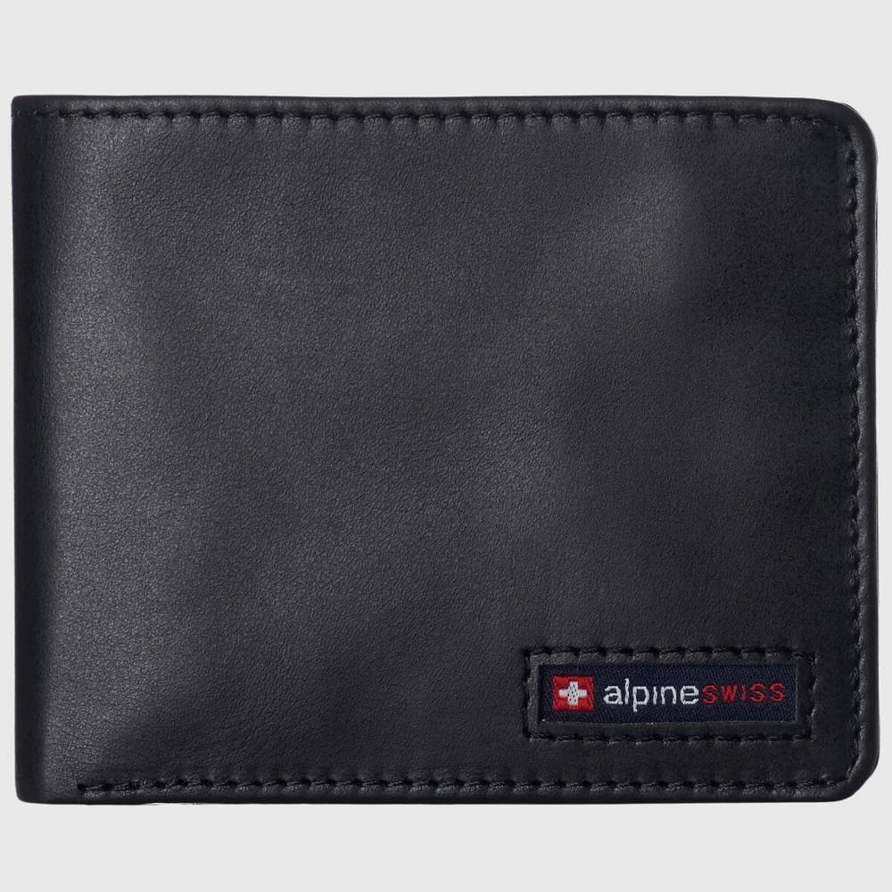 Alpine Swiss Men's Wallet for Men Rfid Protected Leather Spencer Bifold Divided Bill Section Gift Box 2 Id Windows 14 Card Storage Pockets