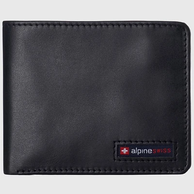 Alpine Swiss Men's Wallet for Men Rfid Protected Leather Spencer Bifold Divided Bill Section Gift Box 2 Id Windows 14 Card Storage Pockets