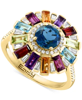 Effy Multi-Gemstone (2-3/4 ct. t.w.) & Diamond (1/3 ct. t.w.) Sunburst Halo Statement Ring in 14k Gold