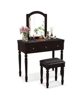 Vanity Table Set Makeup Desk Cushioned Stool 3 Drawer Large Mirror