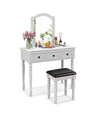 Vanity Table Set Makeup Desk Cushioned Stool 3 Drawer Large Mirror